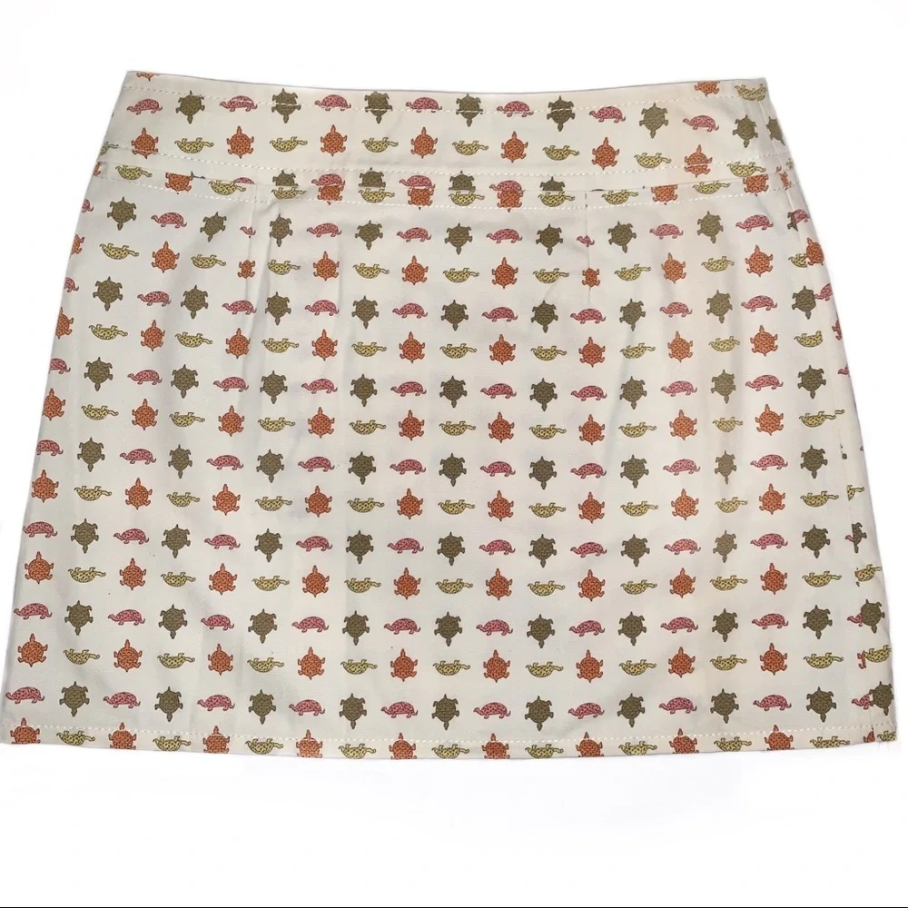 J. Crew sz 2 ivory turtle print button front accents wrap 100% Cotton mini skirt